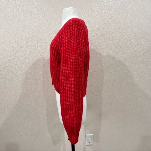 Jessica Simpson Red Cropped Wool Cardigan with Rhinestone Buttons Size Medium - Picture 11 of 14